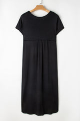 Slit Round Neck Short Sleeve Maxi Dress