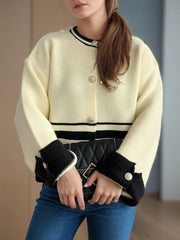 Striped Button Down Dropped Shoulder Cardigan